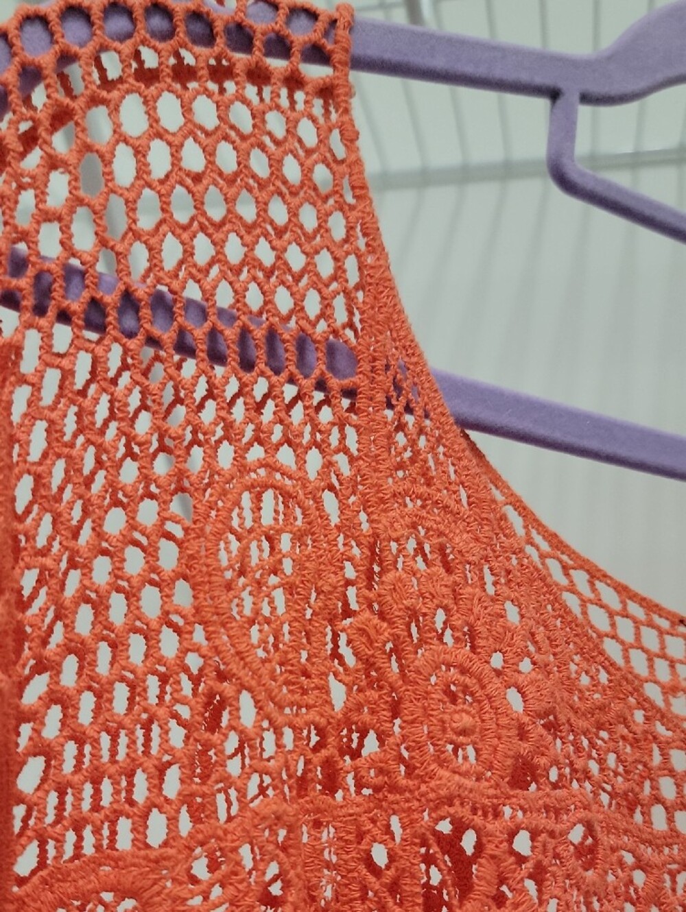 Crocheted Fringe Cover-Up Top in Coral Large/extra Large. Very Cute! - Picture 4 of 10